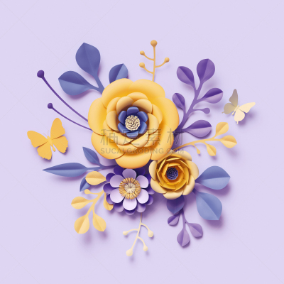 三维图形,剪贴画,黄色,紫罗兰,花束,植物学,手艺,明亮,分离着色,装饰