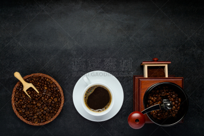 留白,咖啡,豆,白色,杯,磨咖啡机,酿酒厂,烤咖啡豆,水平画幅,无人