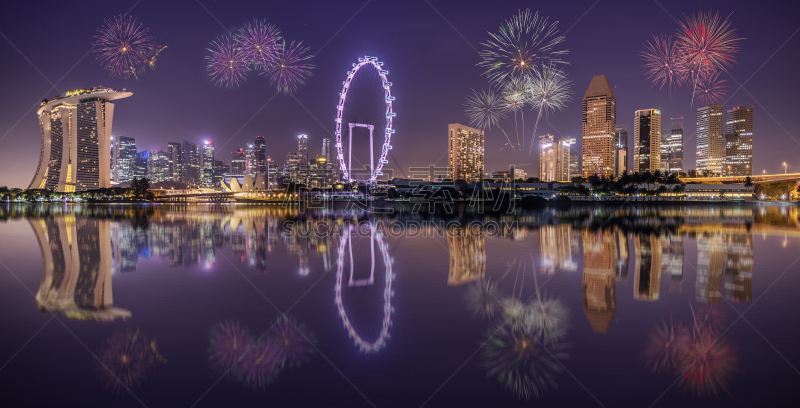 夜晚,城市天际线,新加坡市,水,客船,曙暮光,十字路口,滨海艺术中心剧院,滨水,都市风景