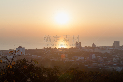 泰国,海滩,黎明,天空,巴蜀,度假胜地,水平画幅,高视角,沙子,无人