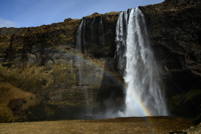 seljalandsfoss waterfall,冰岛国,自然,水,水平画幅,地形,瀑布,无人,户外,彩虹