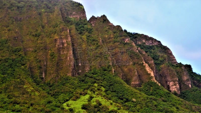 山脉,瓦胡岛,卡内奥赫,太平洋岛屿,云,火山岩,枝繁叶茂,瀑布,岩石,户外