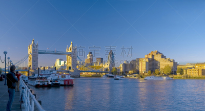 都市风景,城市天际线,伦敦,广角,瑞士再保险塔,泰晤士河河堤,金丝雀码头,塔桥,后现代,国际著名景点