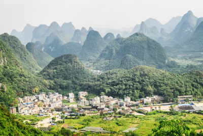 阳朔,山,风景,山谷,喀斯特,非凡的,水平画幅,无人,石灰石,户外