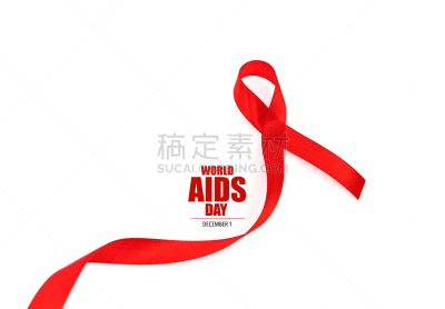 世界艾滋病日,白色背景,艾滋病警示丝带,概念和主题,机敏,留白,水平画幅,无人,健康保健,艾滋病