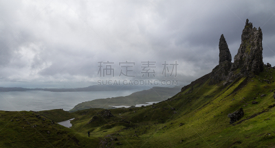 史都老人,拉赛海峡,苏格兰,特罗尼什半岛,斯凯岛,风景,雨,自然立柱,穿洞的,暗色