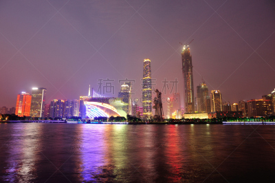 夜晚,广州,水,天空,留白,水平画幅,无人,蓝色,建筑外部,户外