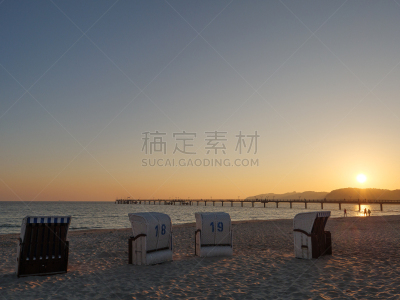 波罗的海,宾茨,海滩,图像,无人,散步道,岩石,户外,德国,水平画幅