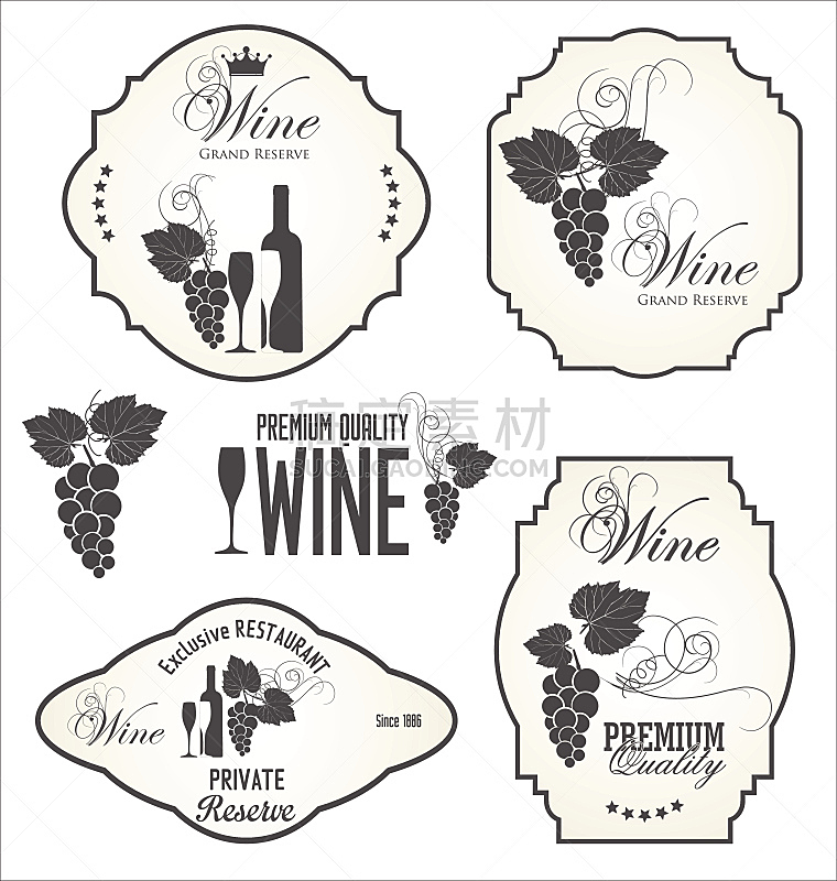 标签,酒瓶,白葡萄酒,葡萄酒,边框,徽章,绘画插图,符号,古老的,古典式