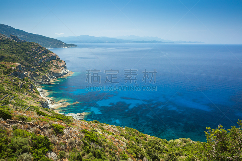 海岸线,科西嘉,科西嘉岛最北端,天空,水平画幅,岩石,无人,海港,蓝色,欧洲