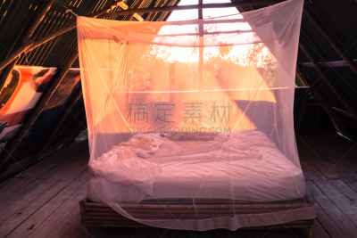 哥斯达黎加,住宅房间,易接近性,蚊帐,边几,屋顶横梁,门口,水平画幅,无人