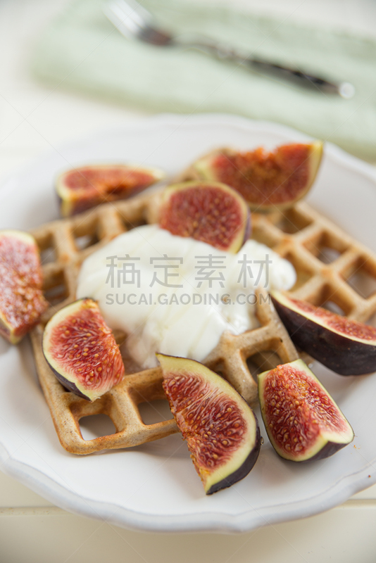 华夫饼干,全麦,凝乳,垂直画幅,早餐,无人,小吃,食品,摄影