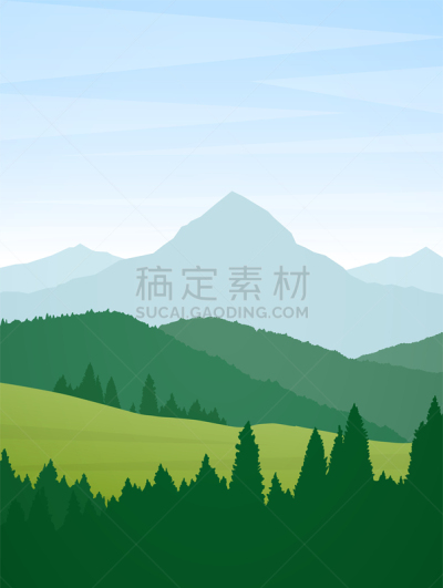 松树,垂直画幅,山,夏天,卡通,平坦的,地形,森林,旅途,山脊