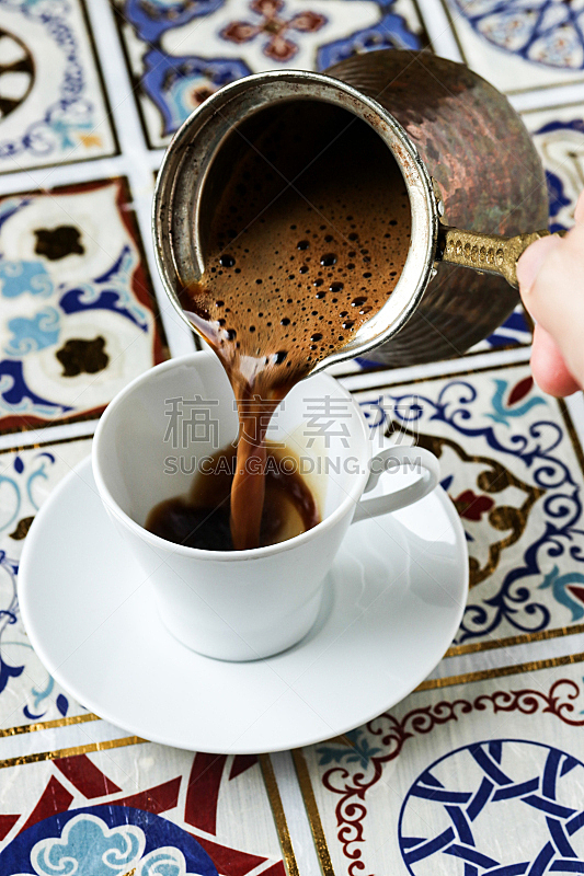 土耳其清咖啡,饮料,传统,热,暗色,概念,杯,垂直画幅,早餐,铜