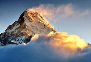 安纳普纳生态保护区,喜马拉雅山脉,雪山,鱼尾峰,山,在上面,安娜普娜山脉群峰,高大的,高处,山顶