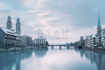 苏黎士,城镇,都市风景,过时的,河流,利马特河,负冲效果,罗马式