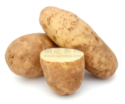 cutting and whole potatoes isolated