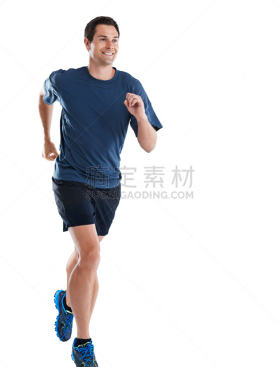 慢跑,背景分离,自我完善,白色背景,运动短裤,男人,垂直画幅,留白,t恤,努力