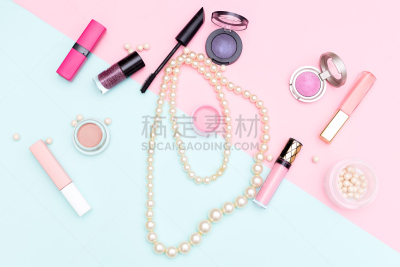 美,时尚,平铺,概念,个人随身用品,彩妆,炖锅,水平画幅,紫色背景,珠宝