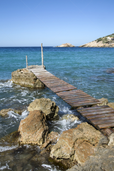 伊比沙岛,码头,海滩,海湾,德霍特海湾,栈桥码头,自然,垂直画幅,岩石,无人