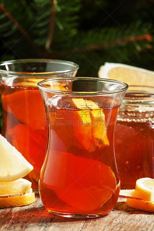 茶,生姜,柠檬,玻璃杯,热,东方人,蜂蜜,垂直画幅,无人,饮料