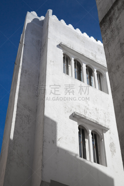 丹吉尔,蓝色,白色,摩洛哥,天空,麦地那,围墙,麦地那区,垂直画幅,窗户