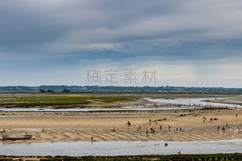 早晨,盖朗德,贝壳,群众,前面,水,天空,布列塔尼,水平画幅