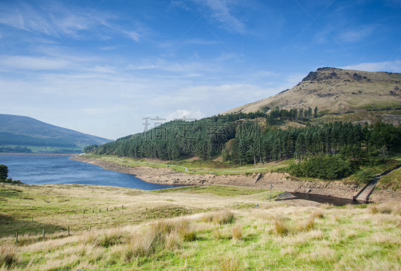 秋天,saddleworth moor,图像,英格兰,水库,无人,山,湖,水,摩尔人风格