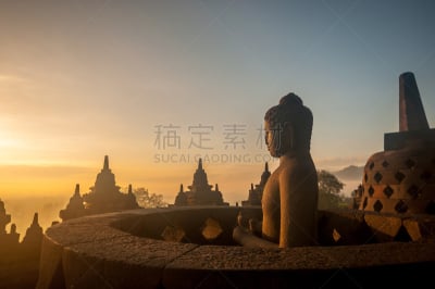 婆罗浮屠塔,婆罗浮屠佛塔遗址,巴厘岛,墨拉皮火山,印度尼西亚,日惹特区,佛,寺庙,纪念碑,水平画幅