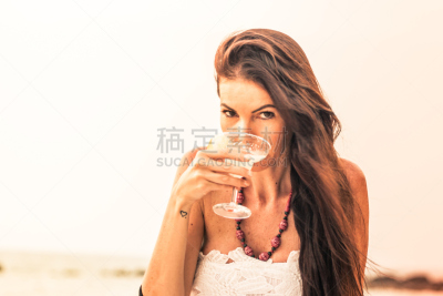 鸡尾酒,蓝塔岛,泰国,青年女人,长滩,美,玛格丽特,度假胜地,水平画幅,沙子