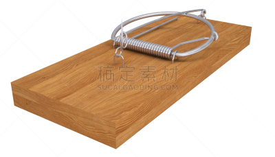 捕鼠器,螺旋弹簧,空的,水平画幅,木制,无人,关闭的,机件,背景分离,金属