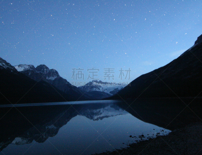 星星,班夫国家公园,夜晚,无人,湖,图像,水平画幅,阿尔伯塔省,山,山脉
