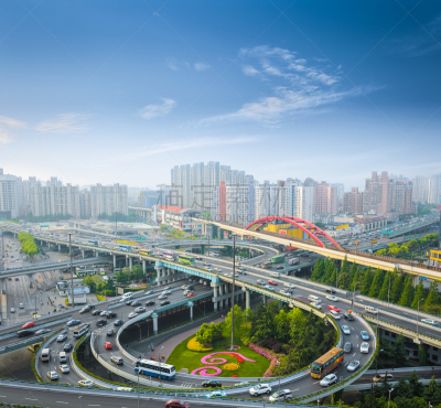 城市,早晨,高架道路,高架桥,天空,水平画幅,高视角,无人,陆用车,交通