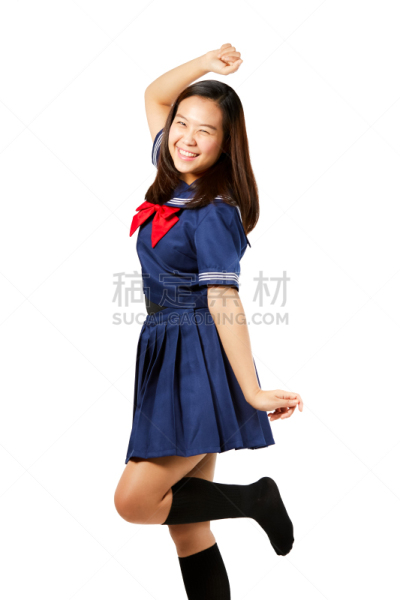 女生,时尚,高膝袜,迷你裙,校服,可爱的,肖像,一个人,女人,黑发