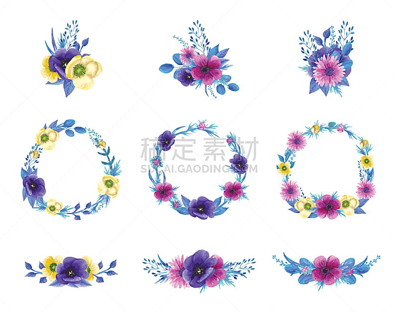 花朵,水彩画,银莲花,部分,水彩画颜料,背景分离,美术工艺,仅一朵花,复古风格,婚礼