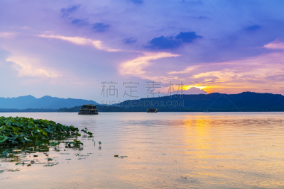 杭州,地形,西湖,建筑,水平画幅,云,无人,交通,夏天,户外