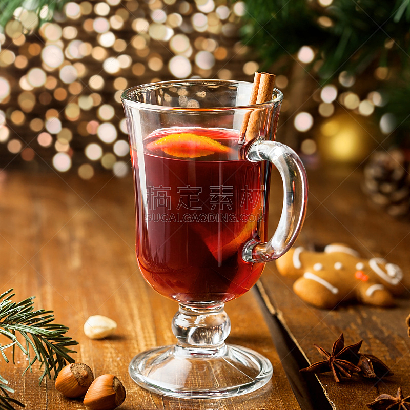 热甜红酒,晚会,葡萄酒,新的,无人,玻璃,圣诞树,含酒精饮料,茴芹