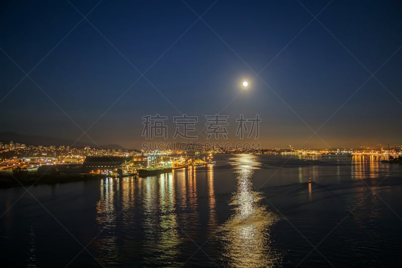 收获月,加拿大,公元前,温哥华,贝立德湾,天空,水平画幅,夜晚,无人,海港