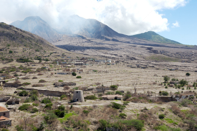 火山,英属蒙塞拉特岛,火山碎屑流,天空,水平画幅,熔岩,无人,蓝色,环境损害,西印度群岛