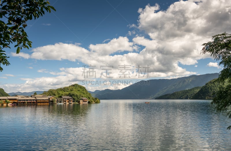 风景,泸沽湖,水,天空,水平画幅,云,无人,户外,湖,山