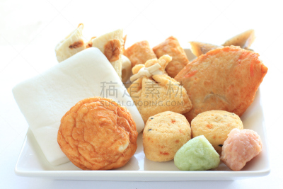 日本食品,鱼浆,鱼肉,球体,白色背景,五目鱼饼,关东煮,室内,图像,食物状态