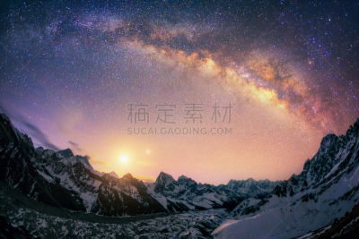 夜晚,珍珠牡蛎,天空,美,星系,努子峰,水平画幅,雪,无人,月亮
