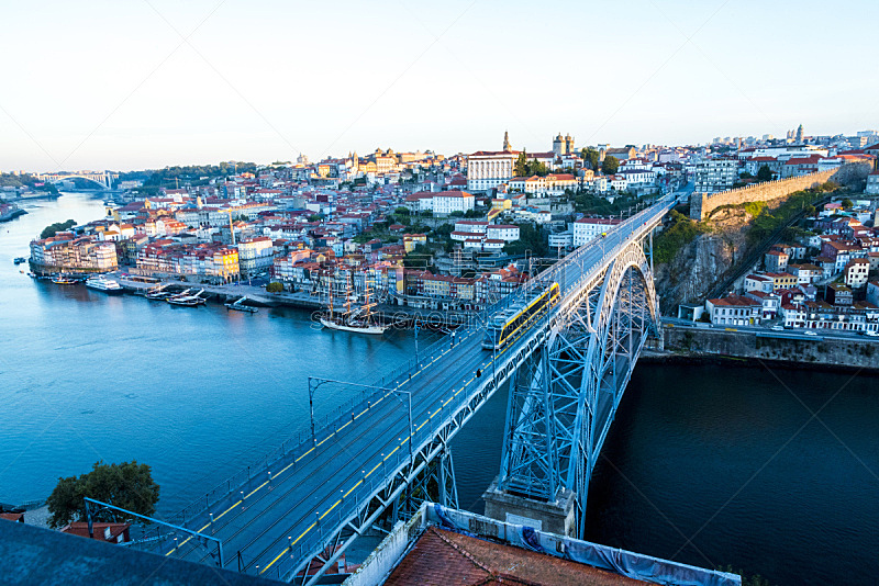 城市,波尔图,葡萄牙,早晨,航拍视角,路易斯一世大桥,传统,波特酒,著名景点,河流