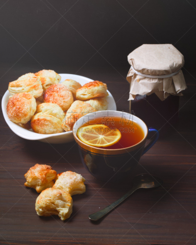 饼干,自制的,果酱,广口瓶,茶杯,垂直画幅,美,褐色,无人,蛋糕