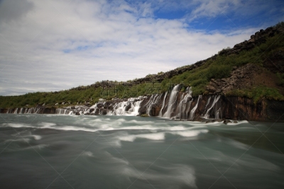 水,瀑布,hraunfossar,冰岛国,river hvita,西,桨叉架船,水平画幅,火山地形,超现实主义的