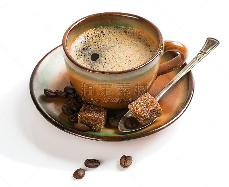 咖啡,糖,热,烤咖啡豆,褐色,水平画幅,茶碟,饮料,特写,充满的