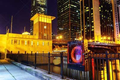 芝加哥市,夜晚,市区,桥,街道,德堡市,仰开桥,芝加哥河,芝加哥鲁普商业区,库克县