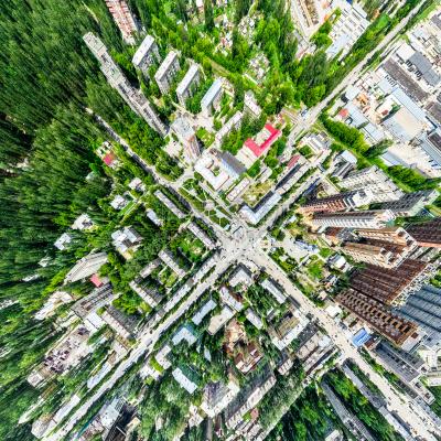 路,夏天,航拍视角,大群动物,都市风景,房屋,日光,停车场,全景,十字路口