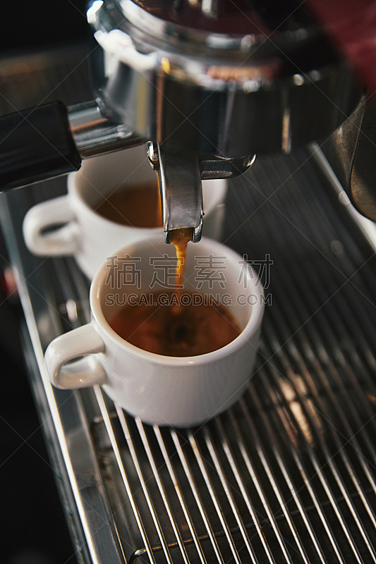 杯,咖啡机,浓咖啡,特写,两个物体,咖啡店,饮料,自动的,清新,咖啡杯