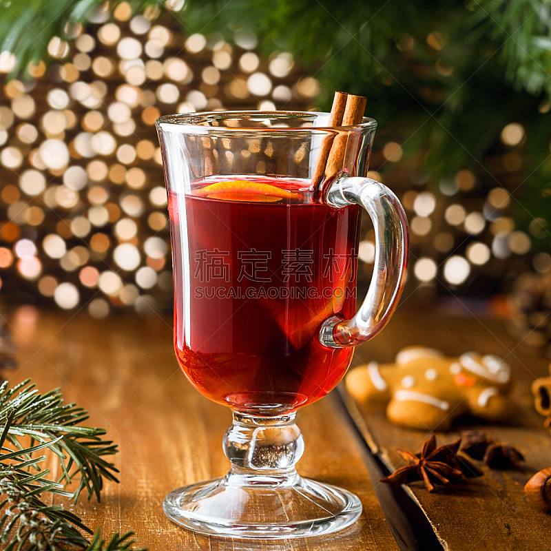 热甜红酒,晚会,葡萄酒,新的,无人,玻璃,圣诞树,含酒精饮料,茴芹